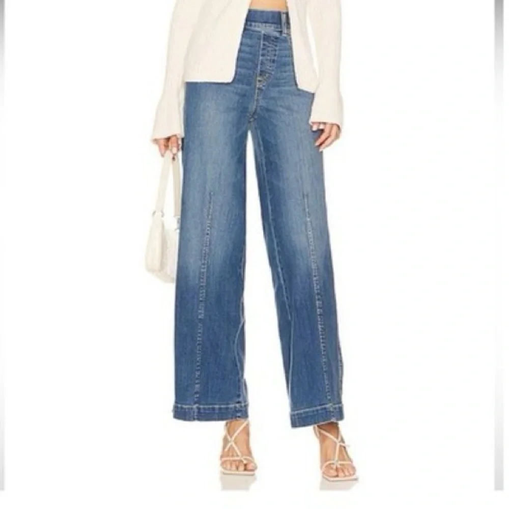 SPANX Seamed-Front Wide Leg Jeans - Blue Pull-On Shaping Denim - Size M - Picture 4 of 13